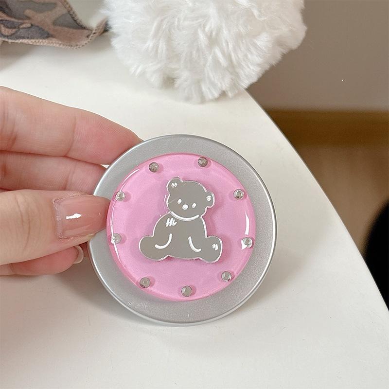Little Fresh Girl Magnetic Attraction Applies To Magsafe Creative Round Ring Solid Color Round Bear Mirror