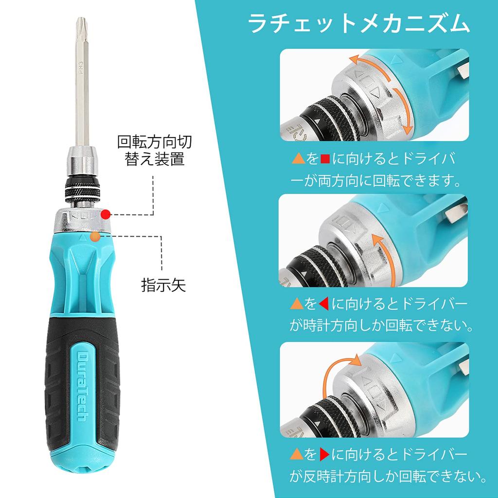DURATECH Interchangeable Screwdriver Set with Ball and Ratchet Bits for Furniture and Automotive Repair 12-in-1 Quick-Release Grip, Phillips,