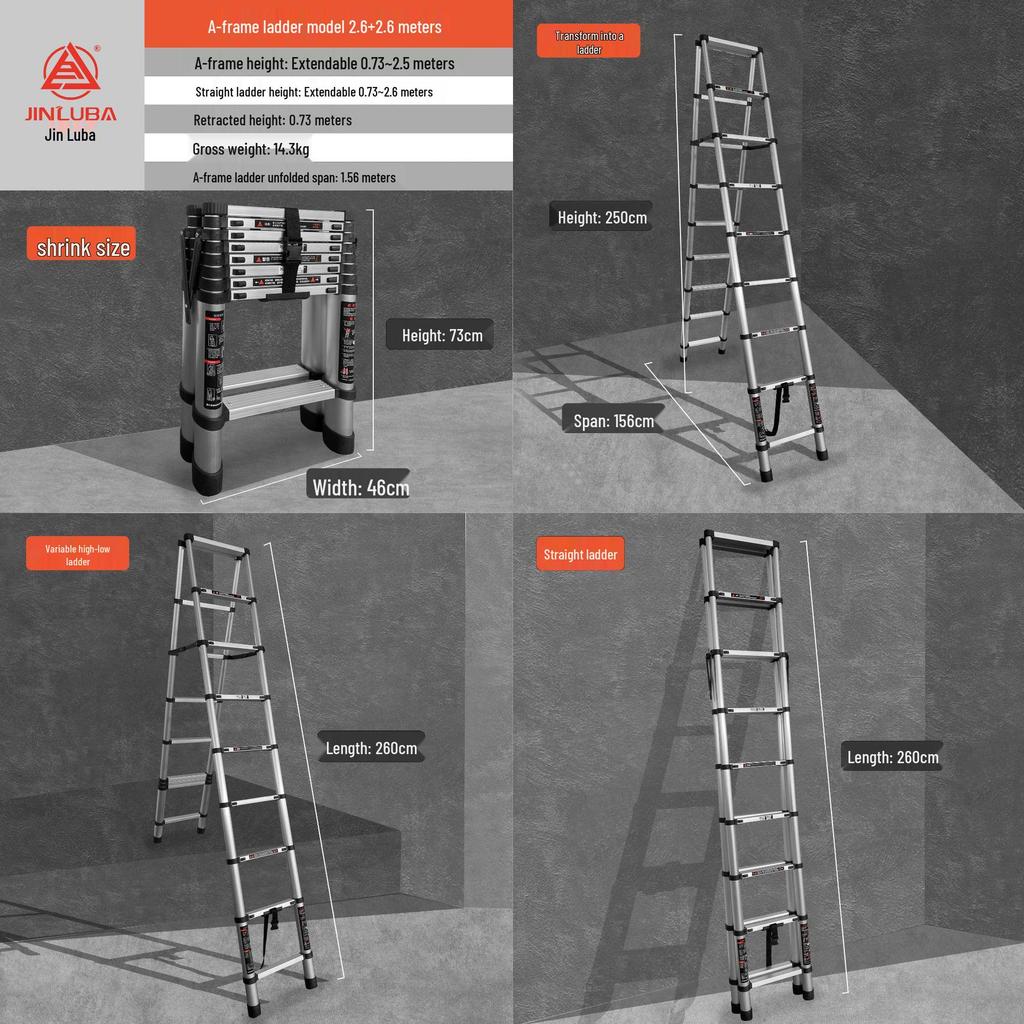 Jinluba Aluminum Telescopic A-Frame Ladder - Thickened, Stainless Steel, Bamboo Joint, for Household & Engineering Use