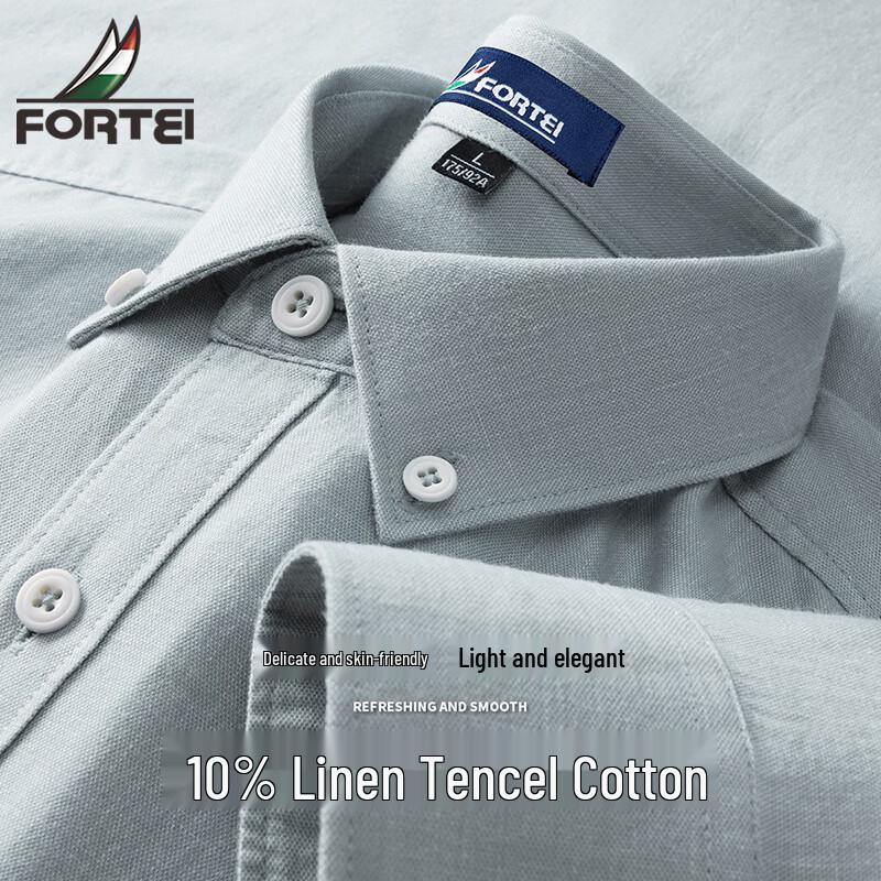 Men s Breathable Linen Tencel Blend Long-Sleeved Shirt 2XL