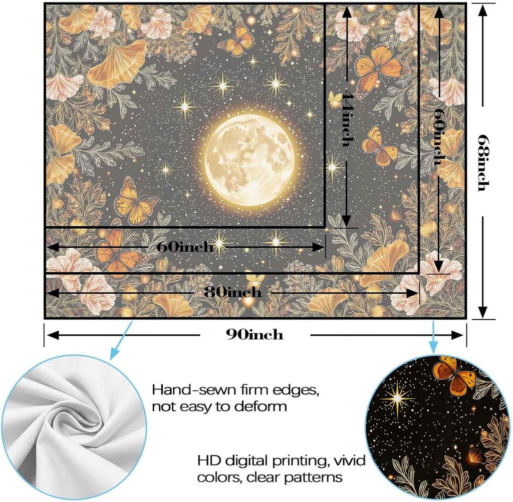 Golden Ginko Tapestry Nature Style Tapestry for Bedroom Celestial Starry Sky Tapestries Wall Hanging Aesthetic Room Decor Full