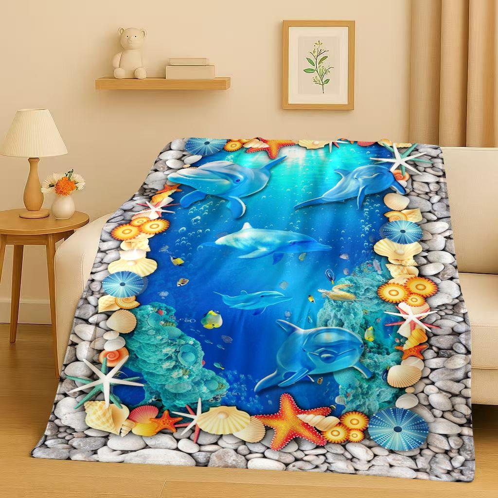 3D Illusion Underwater World Breaking Wall Art Flannel Blanket,Ultra Soft Warm Plush Throw for Home Bedroom Bed Sofa Cover Gift