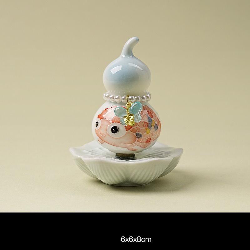 Jingdezhen Art Deco Good Fortune Gourd Ceramic Handicraft Ornament Rotatable Tea Pet Desktop Decor Elegant Gift for Women