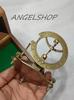 Nautical Brass Sundial Pocket Compass with Wooden Box Vintage