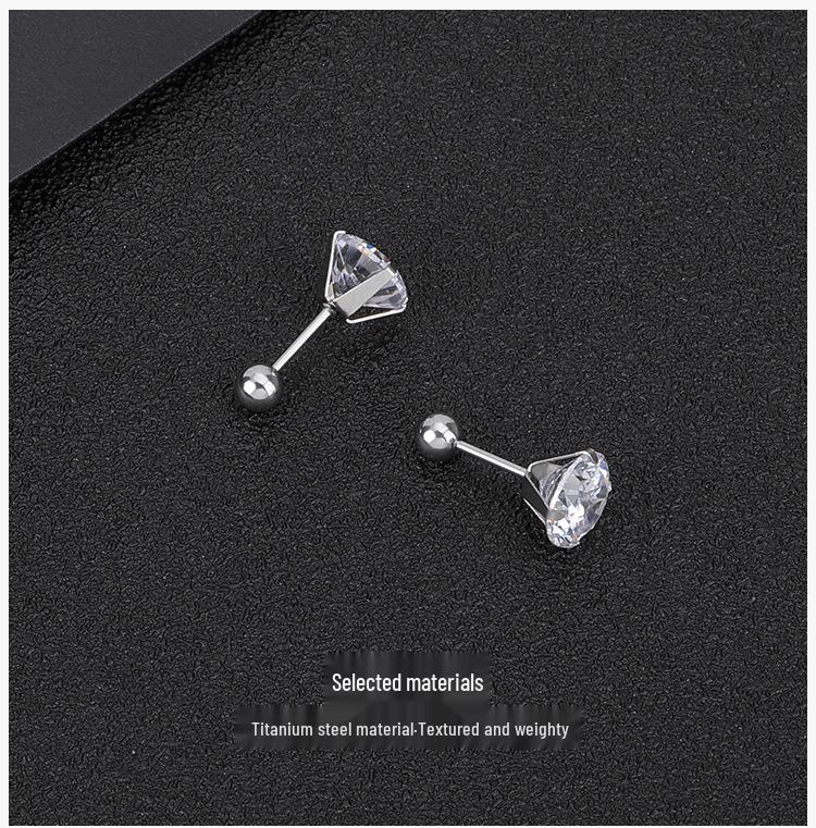 Sun-Inspired Zircon Cartilage Stud Earrings - Stainless Steel Four-Prong Set with Disc Design