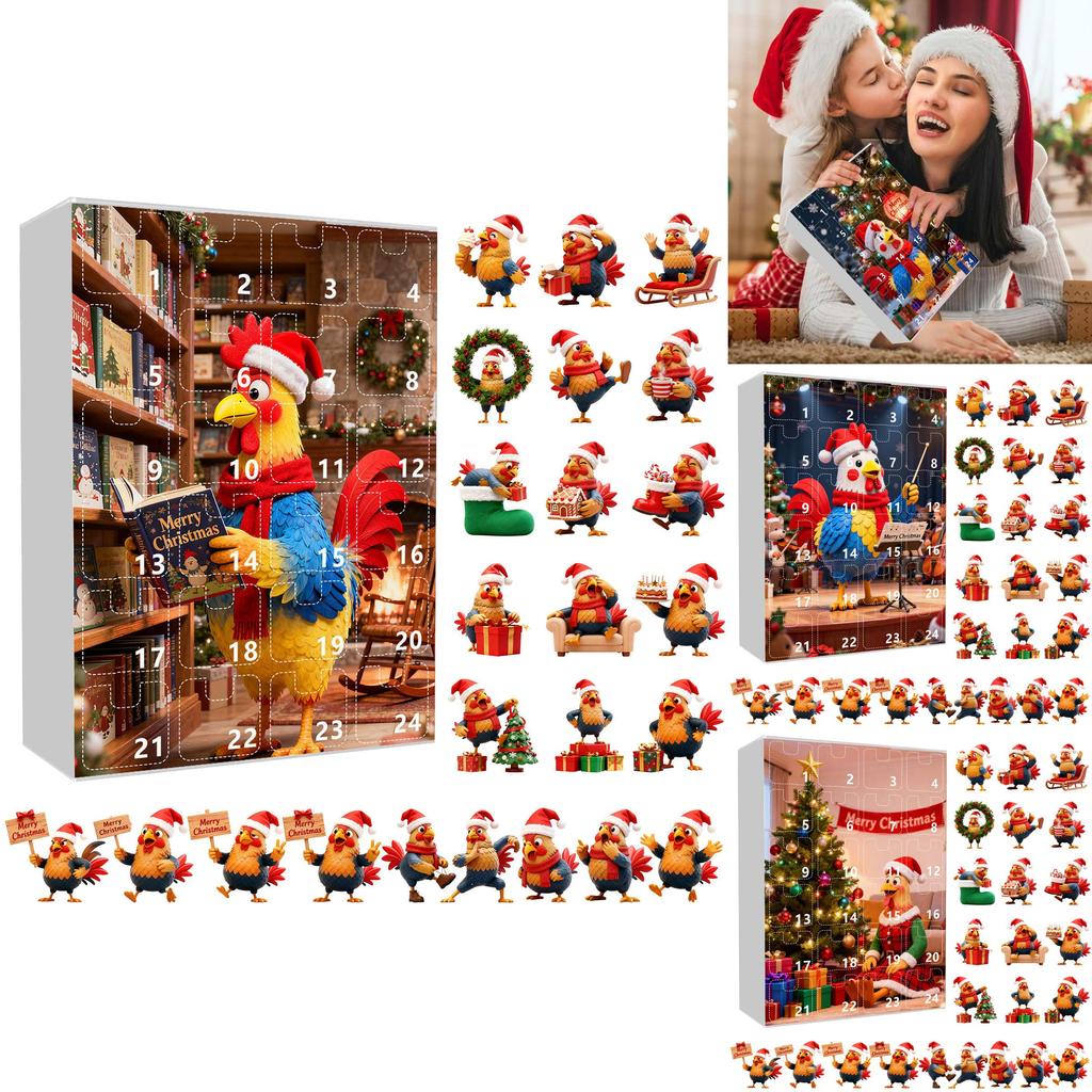 Christmas Countdown Box With Chicken Shaped Acrylic Tree Ornaments For Holiday Decor