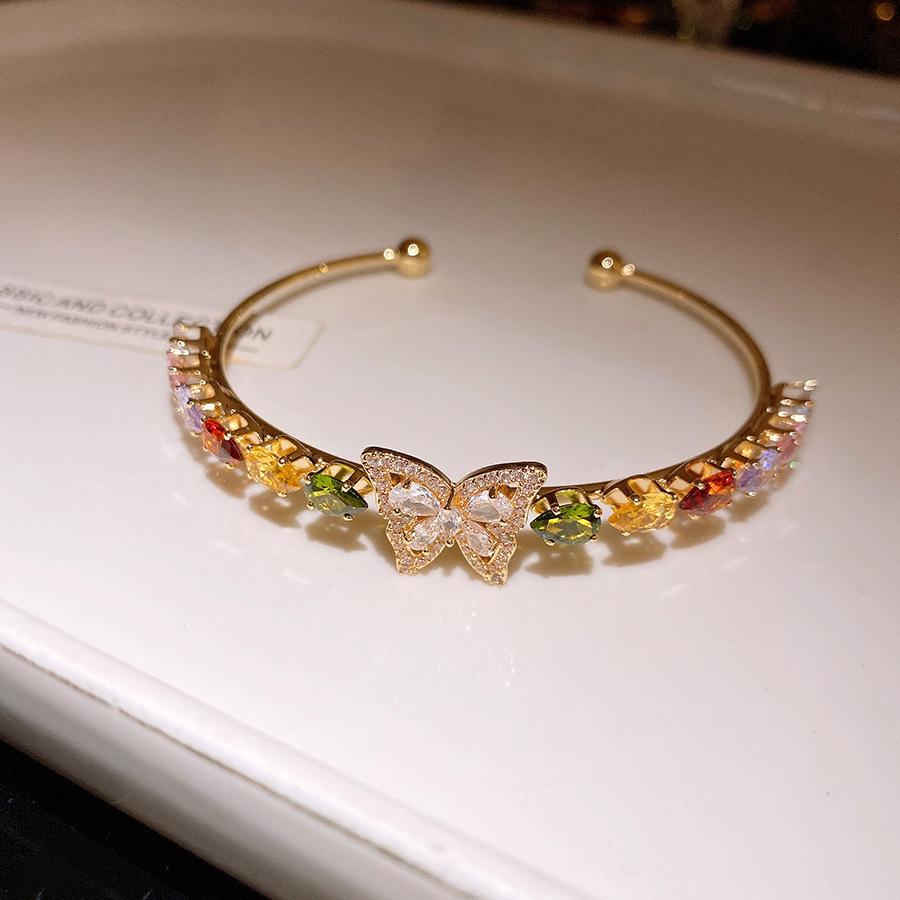 Minimalist Zircon Water Drop Butterfly Open Bangle Bracelet - Elegant, Versatile, and Fashionable Exquisite Hand Jewelry