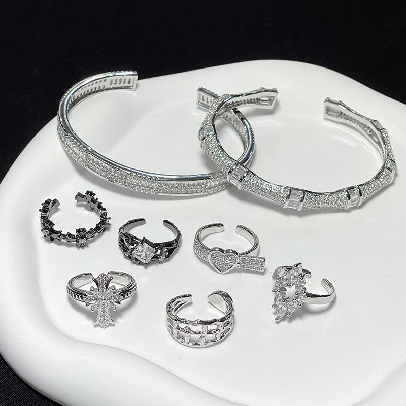 Cross Dark Premium Light Luxury Open Ring Set Cold Wind Zircon Love Bow Ring