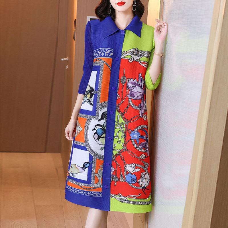 

Шелковое платье в стиле Хепберн, новинка 2022 года, плиссированная женская рубашка с рукавами три четверти для мам One Size зелёный