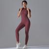 Womens High-Elastic Zipper Front Tight Fit Long Sleeve Jumpsuit Yoga Running Gym Workout