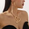 Exaggerated Metal Hollow Heart Shaped Earrings Necklace Set for Women Girls Fashion Gold Color Clavicle Chain Necklace Zircon