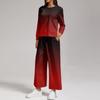 Women's Fashion Round Neck Loose Fit Printed Sweatshirt and Jogger Pants Set with Side Split Hem