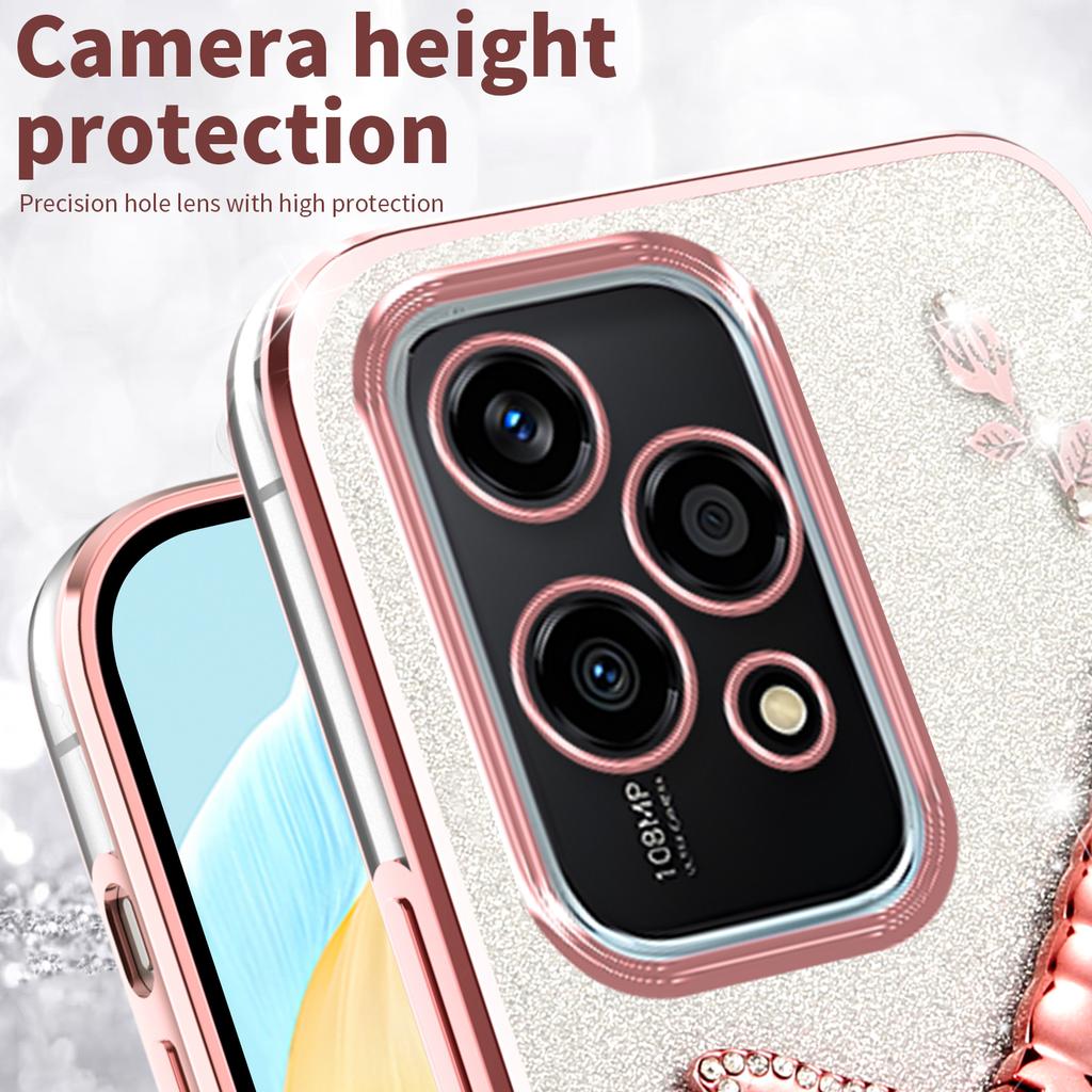 For Honor 200 Lite Case Dragonfly Kickstand TPU Flowers Glitter Phone Cover