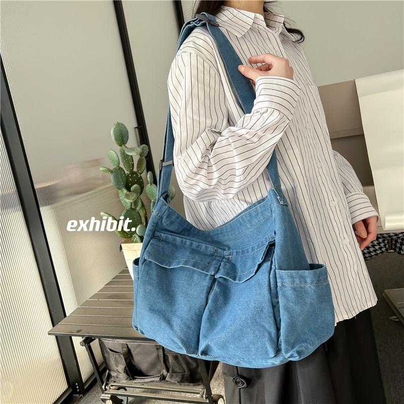 Джинсовая сумка Женская большая вместительная сумка через плечо Студенческая сумка через — фото 18