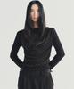 Nigaennikol Dot Shirring Drape Boat Neck Top_Black