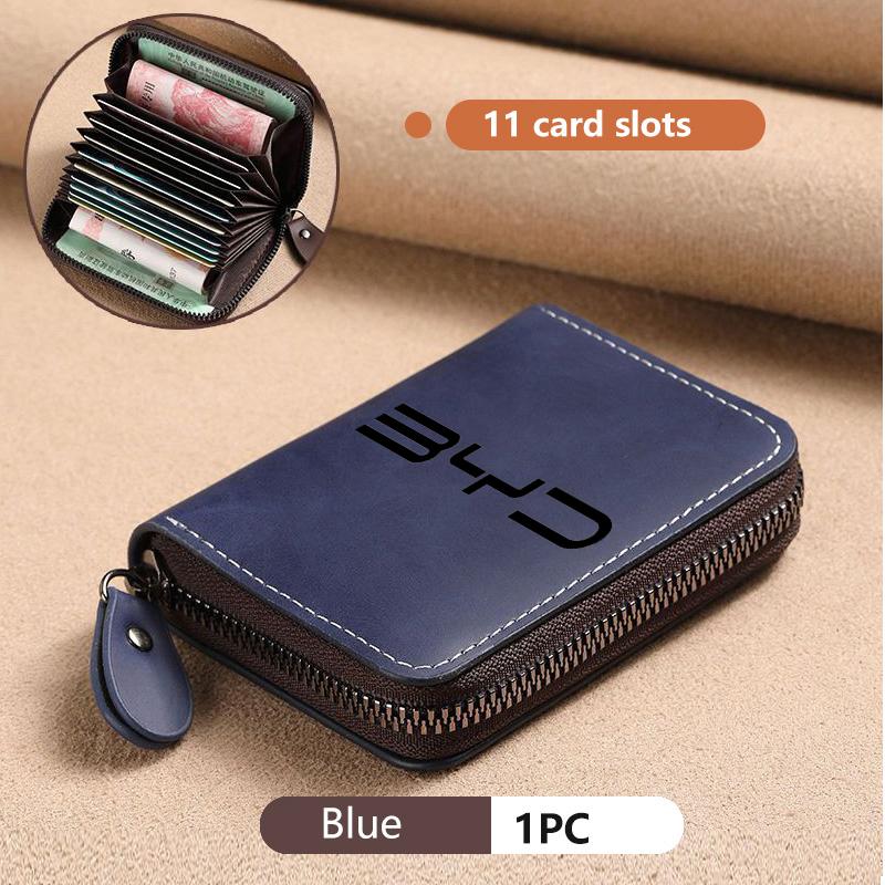 For BYD PU Leather Credit RFID Card Case Holder Men's Zipper Wallet F3 E6 Yuan Plus Atto F0 G3 I3 Ea1 Song Max Tang F3 2din