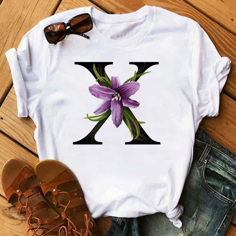 Womens Short Sleeved Tshirt with Floral Letter Print Top with Floral Pattern Casual Natural and Fashionable Daily WhiteTshirt