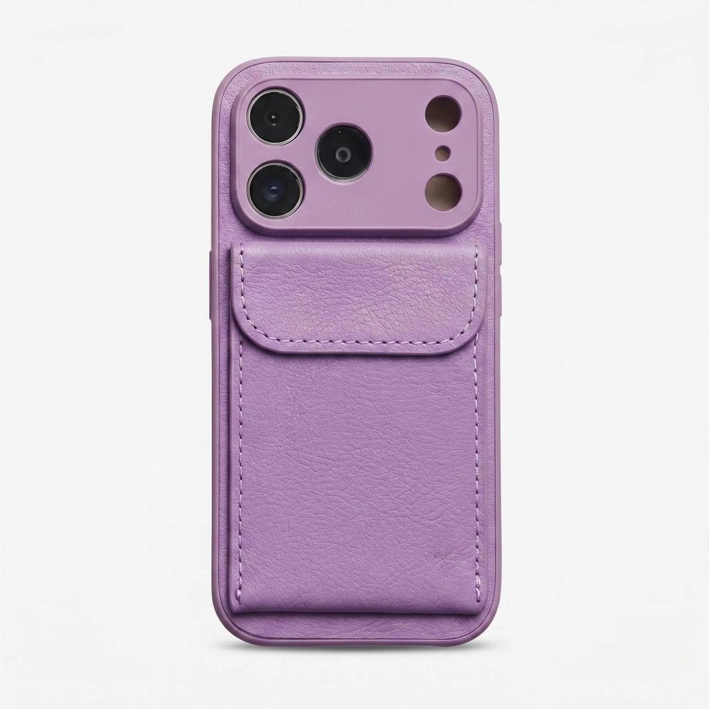 Applicable To iPhone17PROMAX Mobile Phone Case, Plain Leather Lychee Pattern Card Insert Bag Bracket, Apple 16 Anti-drop 15.