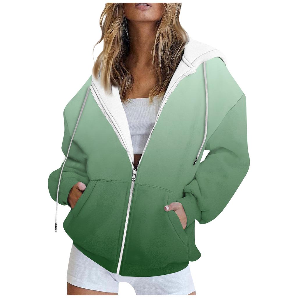 Women's Fashion Casual Printed Sweatshirt Autumn And Winter Long Sleeve Pocket Cardigan Jacket Zipper Hoodie Coat