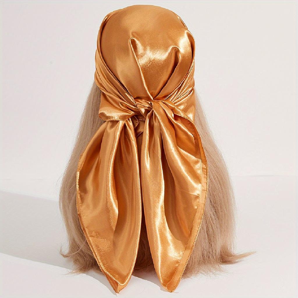 Solid Color Large Bandana Classic Satin Square Scarf Women Imitation Silk Neckerchief Windproof Shawl Head Wrap Hair Accessories