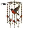 Three-dimensional Bird Carving Graceful Wind Chimes, Chimes for Outside, Metal Water Drop Crystal Pendant Hanging Suncatchers with Pendants