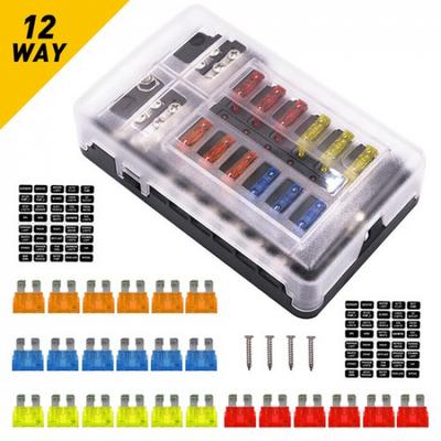 12-Way Fuse Blade Box Block Holder LED Indicator 12V 32V Auto Marine Waterproof