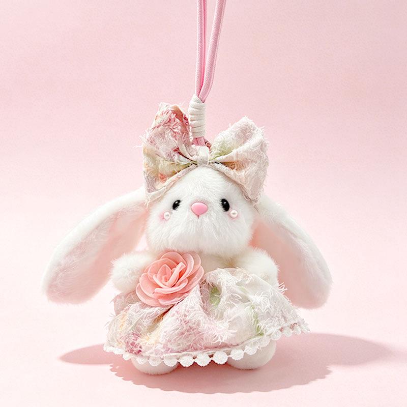 Kawaii Rabbit Plush Pendant with Bow and Fluffy Skirt