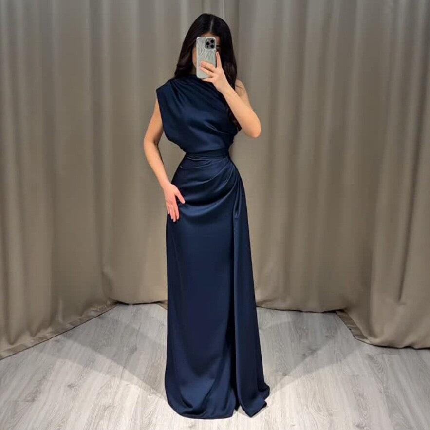 Damen Satin Drapierter Halsausschnitt Ärmellos Maxikleid Raffung an der Taille Bodycon Elegant Bodenlang Abendkleid Formelles Hochzeits-Cocktailparty-Bankettkleid