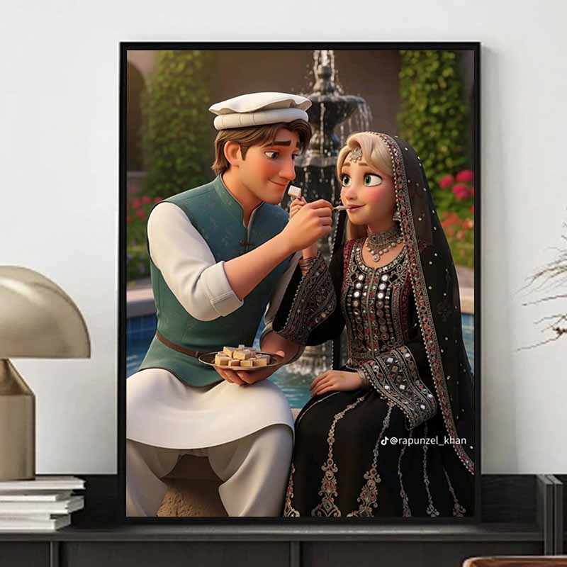 Disney Diamond Painting Rapunzel and Flynn Illustration From Tangled, 5D DIY Full Round Diamond Mosaic Cartoon Embroidery Artwork for Home Decor
