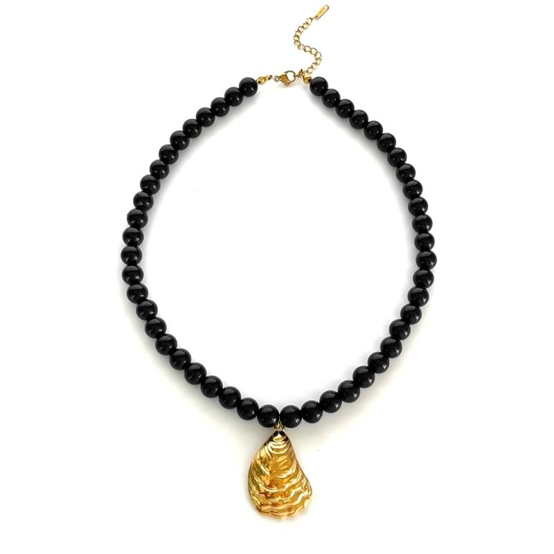 

Stylish Versatile Scallops Dangle Necklace with Glass Beads Inspired From Ocean Perfect Gift for Women чорний