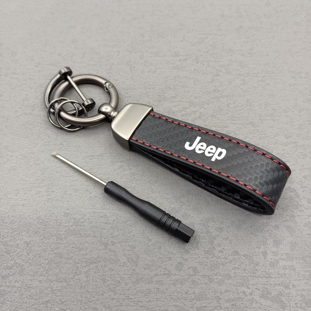 Dla Jeepa Tekstura włókna węglowego Skóra Brelok do kluczy samochodowych Brelok dla Jeep Wrangler JL JK Renegade Grand Compass Gladiator Cherokee