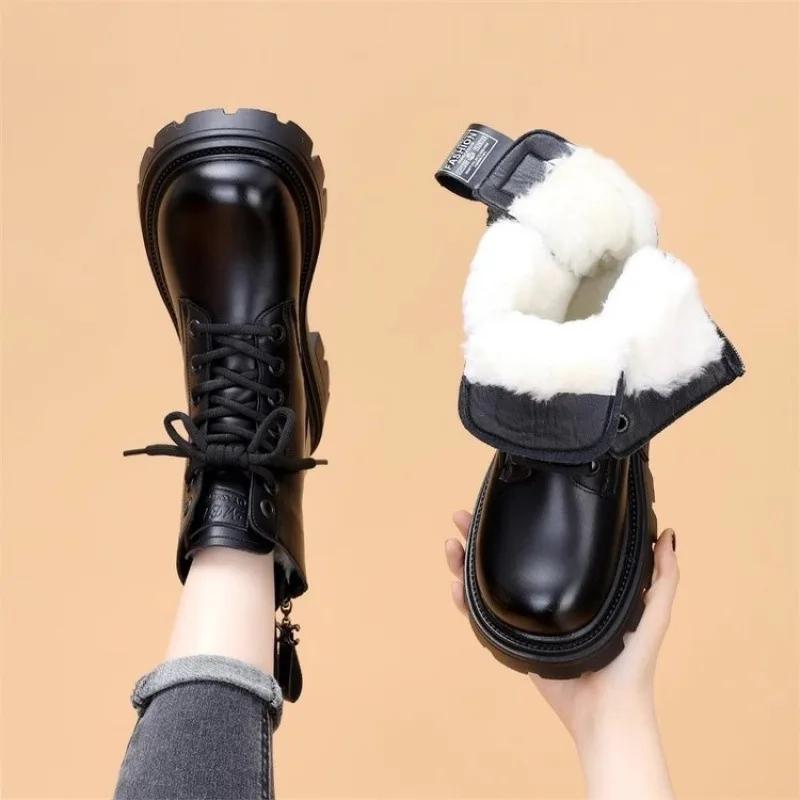 Fur and fur integrated snow boots for women winter with thick velvet and warm cotton shoes anti slip women's casual shoes
