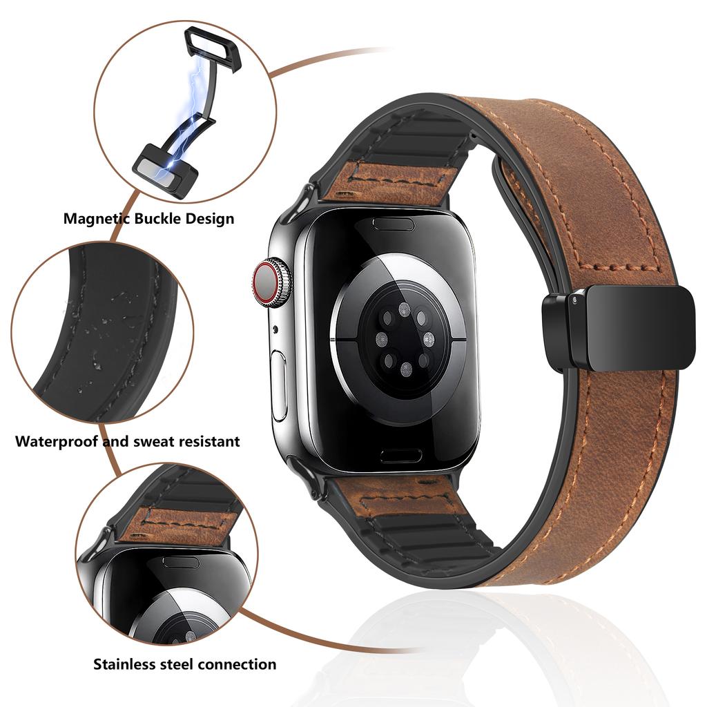 Magnetic Buckle Strap for Apple Watch Band Ultra2 49mm 45mm 44mm   42mm Silicone Leather Strap Bracelet IWatch Series 763 Se 8 9