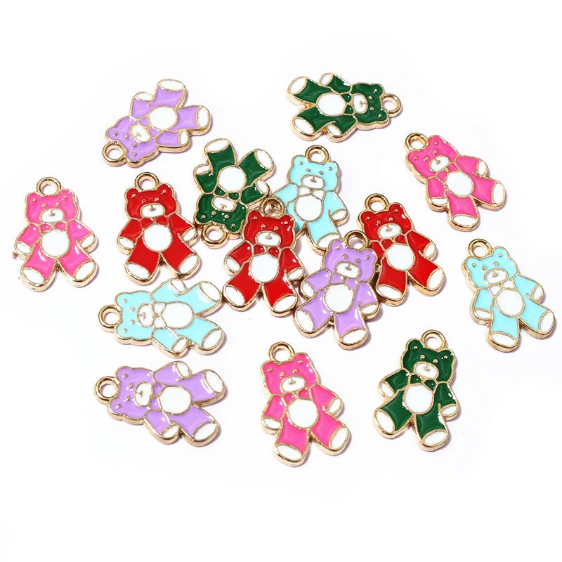 20pcs 16x10mm Random Colors Mix Enamel Bear Charms Pendant Alloy Metal DIY Jewelry Making for Bracelet Necklace