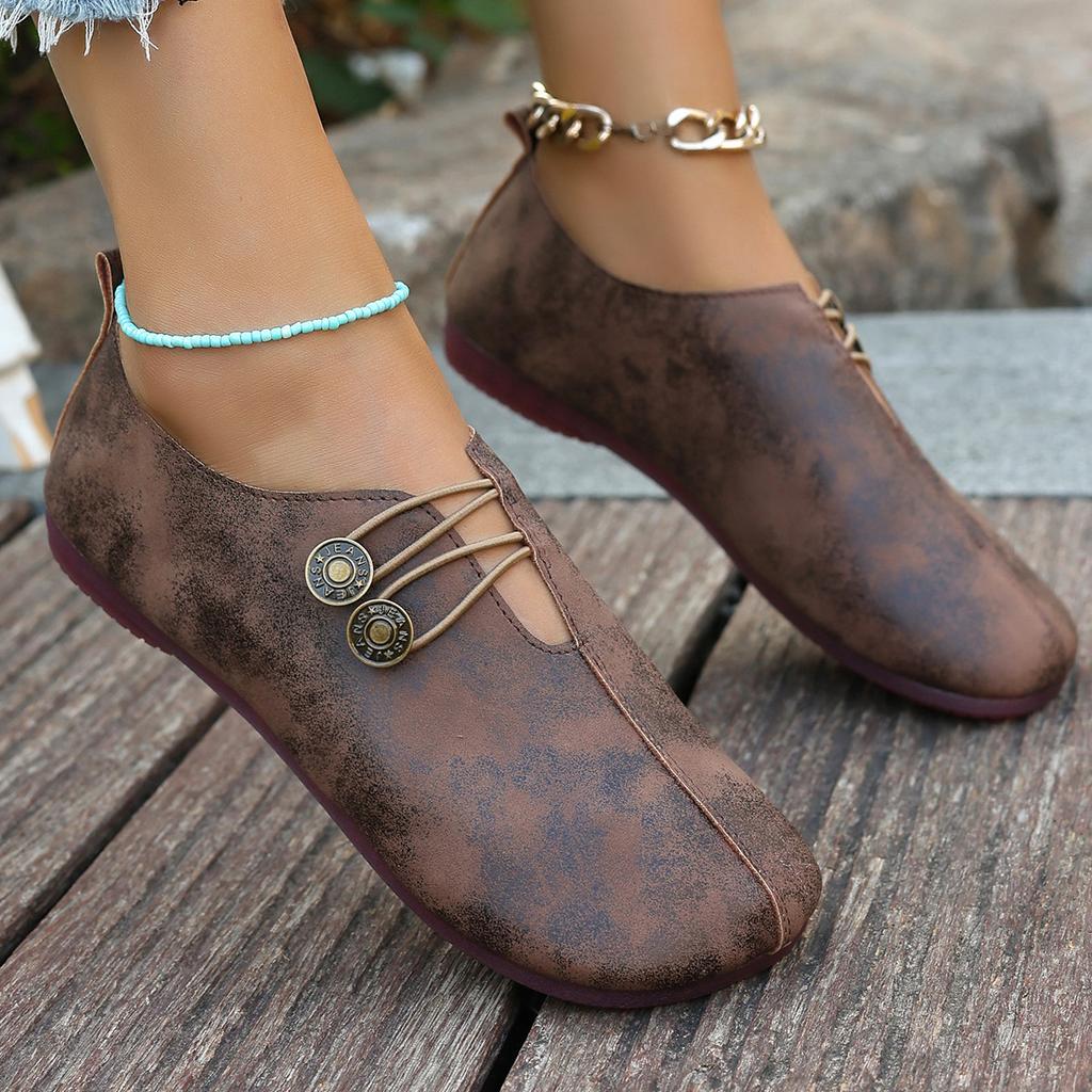 New women's shoes flat-soled mother shoes buckle decoration solid color soft-soled single shoes women's middle-aged and old women's shoes
