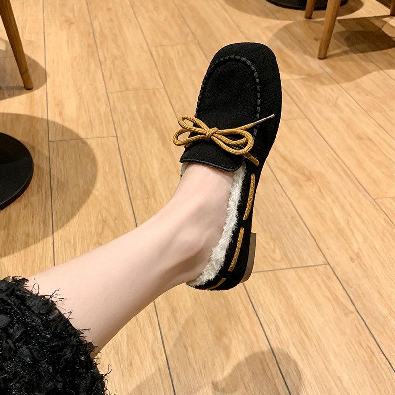 French Thick Heel Beanie Shoes Women's 2025 Winter New Velvet Warm Cotton Shoes Soft Sole Lazy Pregnant Women Mother Shoes