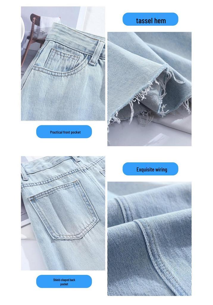 Design Sense Frayed Hem Korean Style High Waist Denim Maxi Skirt for Women