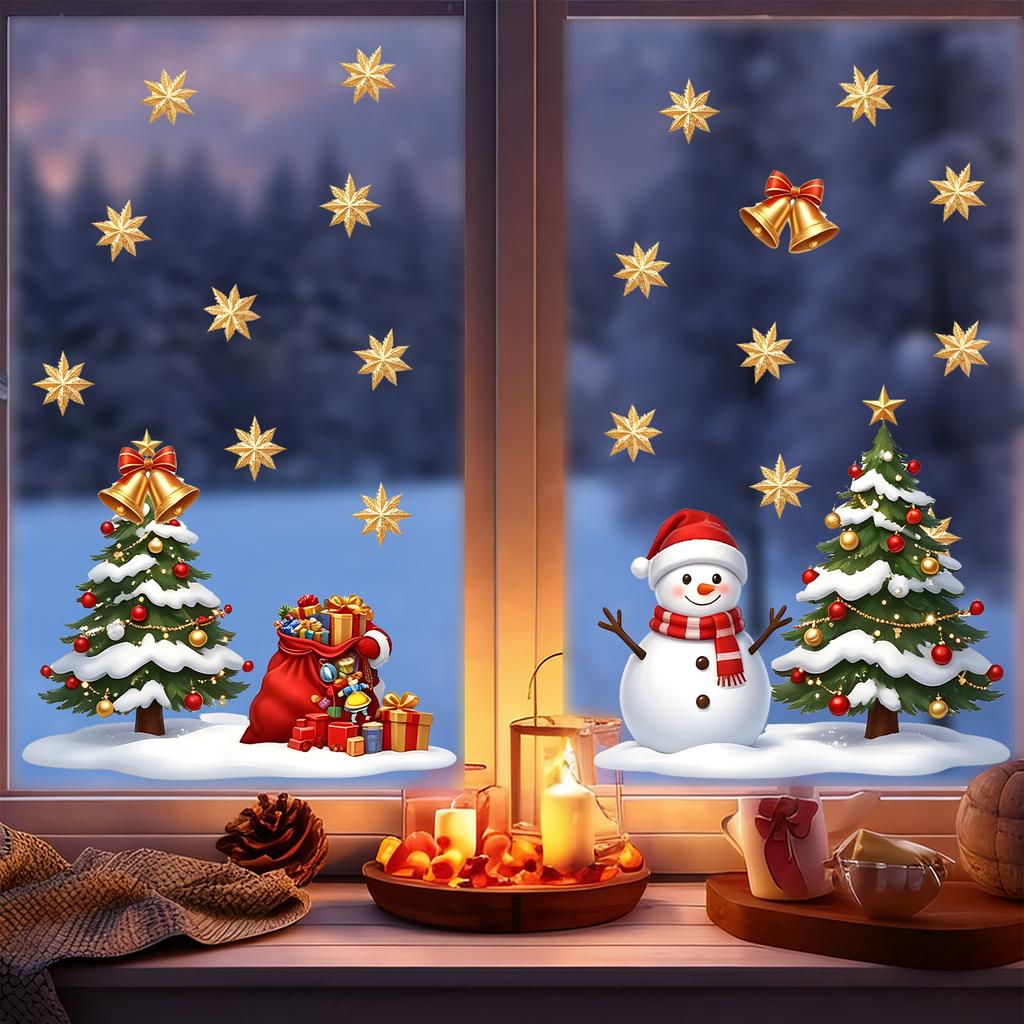 Snowman Combined with Christmas Tree Pattern Decoration Stickers for The Windows of The Living Room and Bedroom