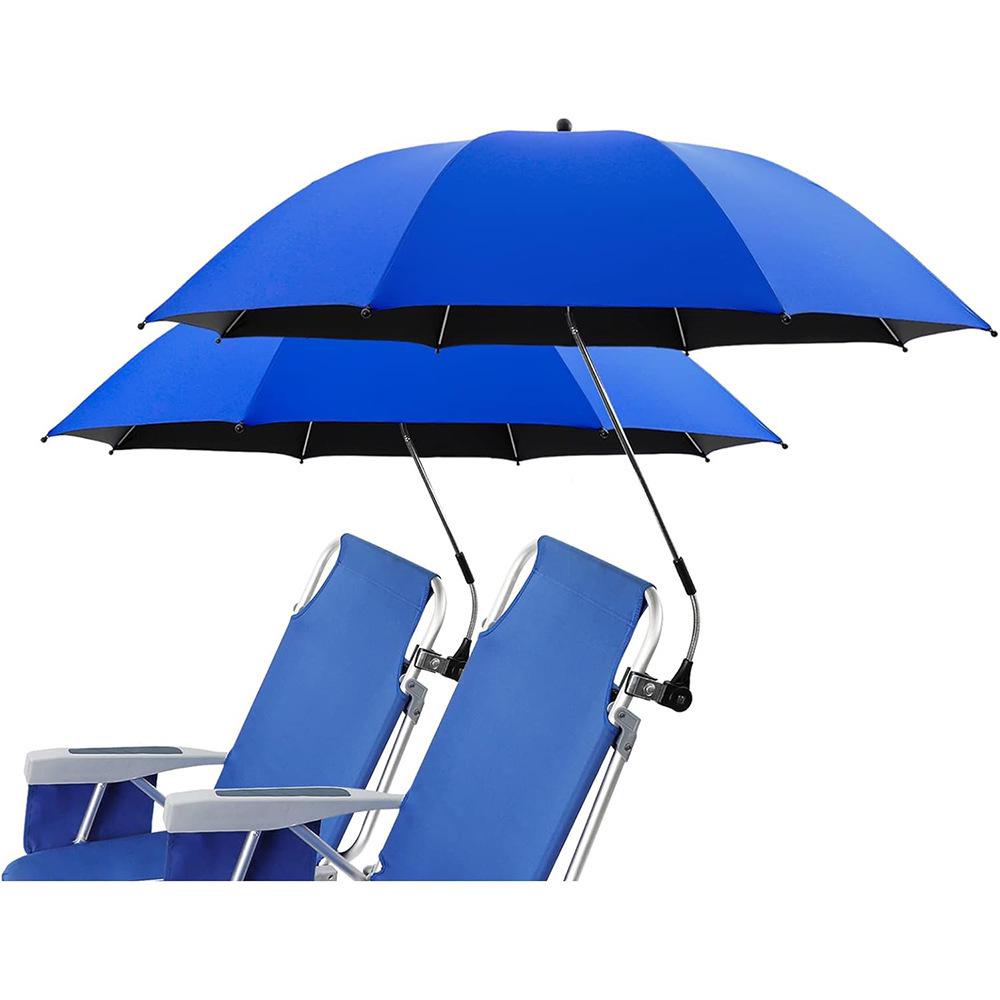 360° Swivel Clamp Umbrella Portable Beach Camping Chair, Deep Blue/Sky Blue/Rose Gold Alloy