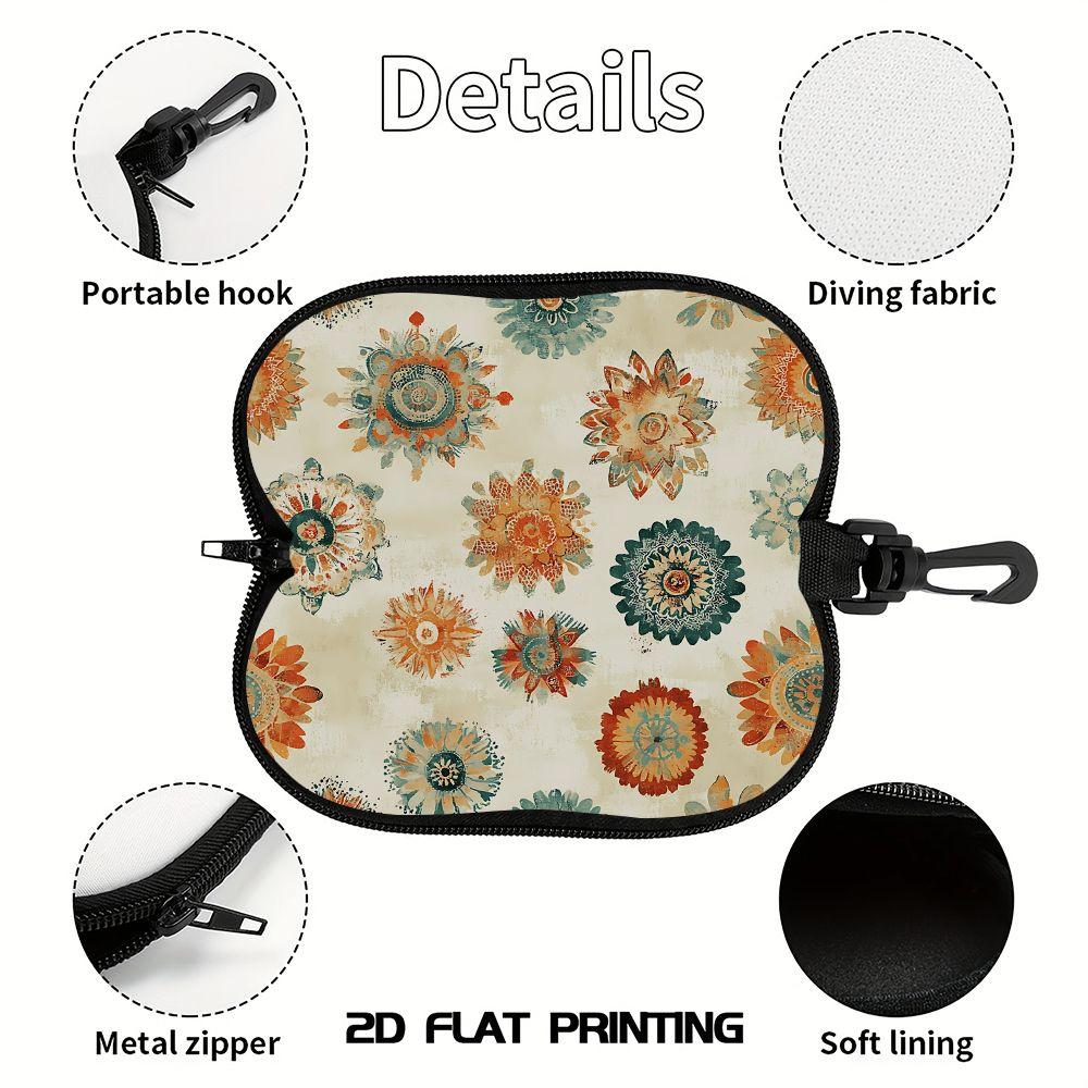 2D-Boho Floral Pattern Zipper Sunglasses Case, Vintage Mandala Print Eyewear Protective Box, Stylish Portable Spectacle Holder for Travel and Gift