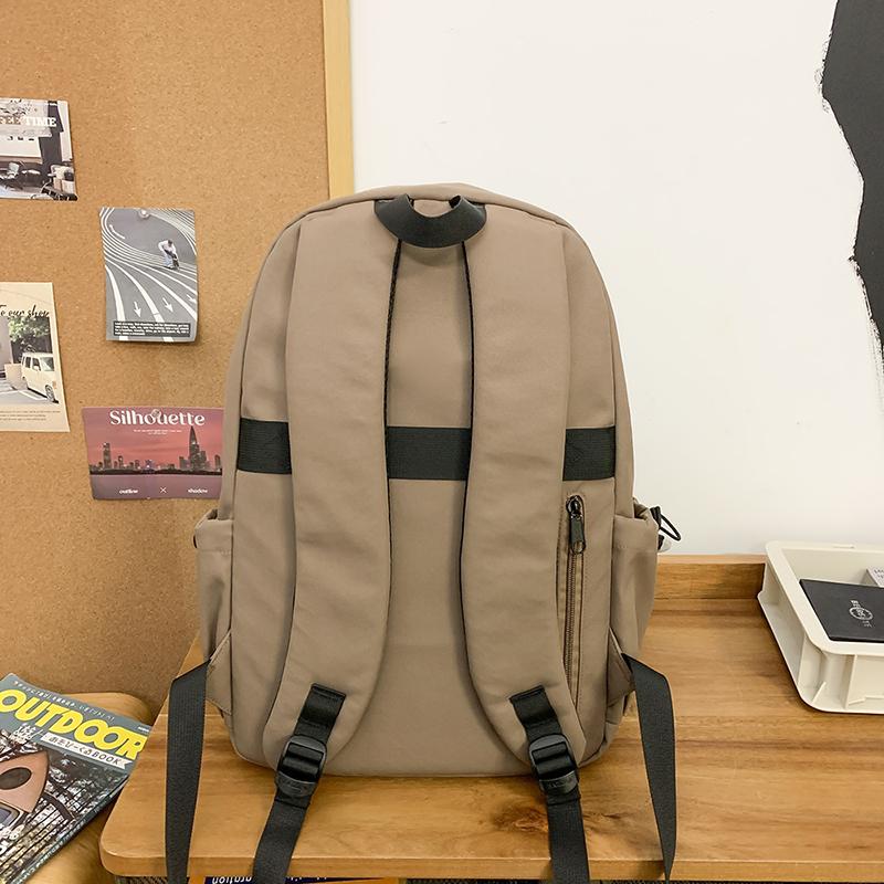 Men's Large Capacity Solid Color Backpack Women Travel Bag Junior High School Student Schoolbag