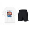 Li Ning Cartoon Big Logo Round Neck Short Sleeve Sports Leisure Set Unisex Sets White Black YHSU221-2+YKST119-1