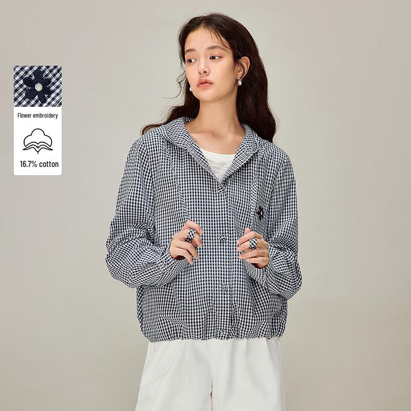 Женская клетчатая куртка-рубашка с капюшоном и цветочной вышивкой INMAN M
