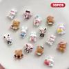 30Pcs Kawaii 3D Resin DIY Nail Charms - Cartoon Bunny Little Brown Bear Candy Color Decoration, Cute Manicure Accessories