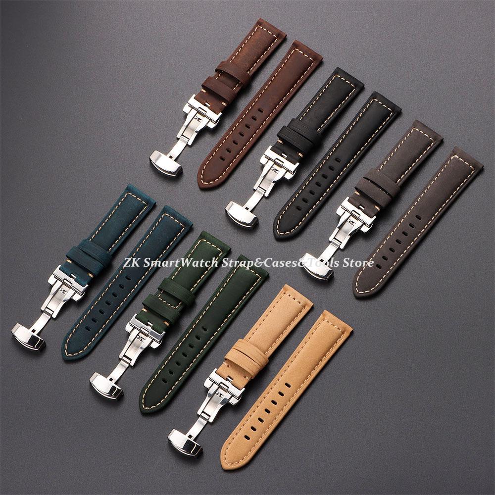 20mm 22mm Stitching Cowhide Strap for Omega for Wrist Bracelet for Seiko Vintage Leather Watch Band Butterfly Buckle Bracelet