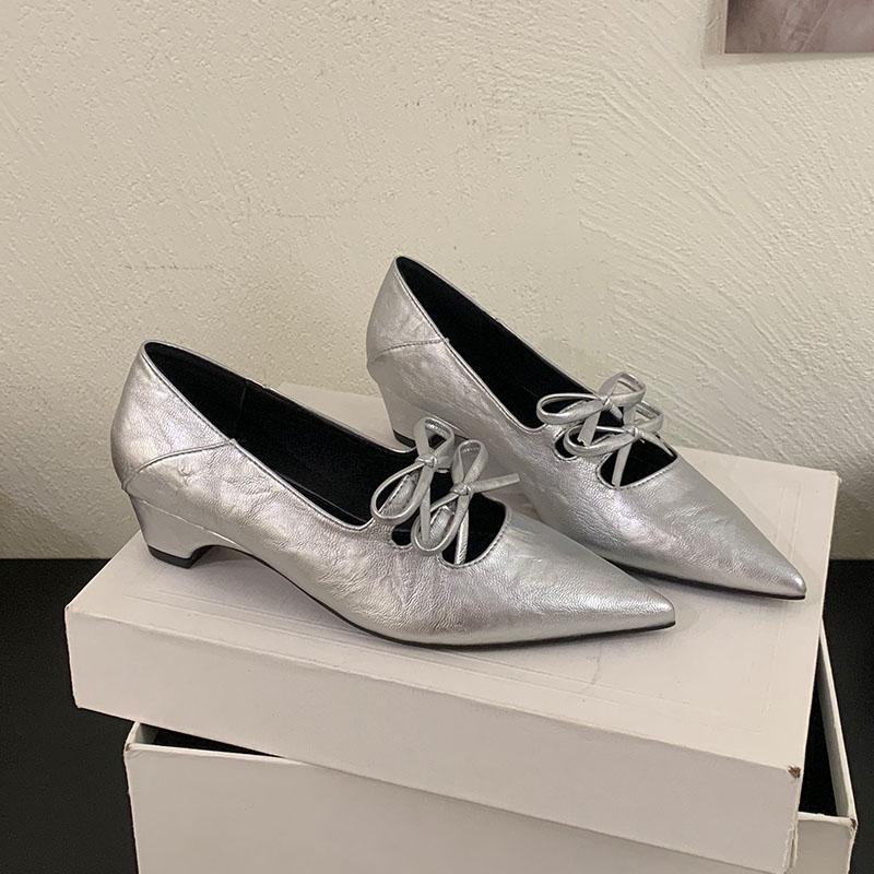 Fashion Footwear Pointed Toe Women Heel Pumps Shoes 2025 New  Luxury Female Shallow Fashion Butterfly-Knot Ladies Low Heel Slip On Shoes