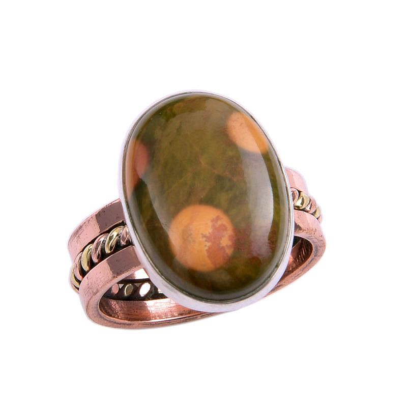 Natural Ocean Jasper Gemstone Two Tone 925 Sterling Silver Gift Ring S.6.5 H9m29