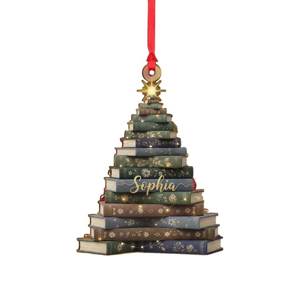 Christmas Book Tree Ornament ACRYLIC, Book Gift, Book Lover Gift, Book Ornament, Book Gift, Book Lover Gift, Librarian Gift