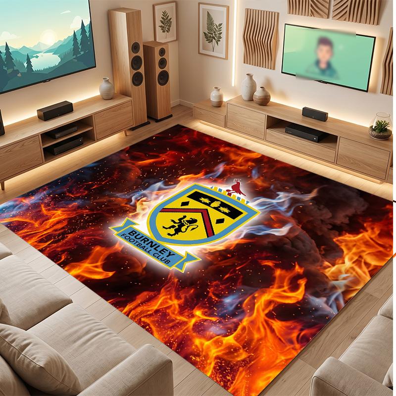 Burnley Football Print Crystal Velvet Rug, Comfortable Water Absorbent Non Slip Indoor Floor Carpet