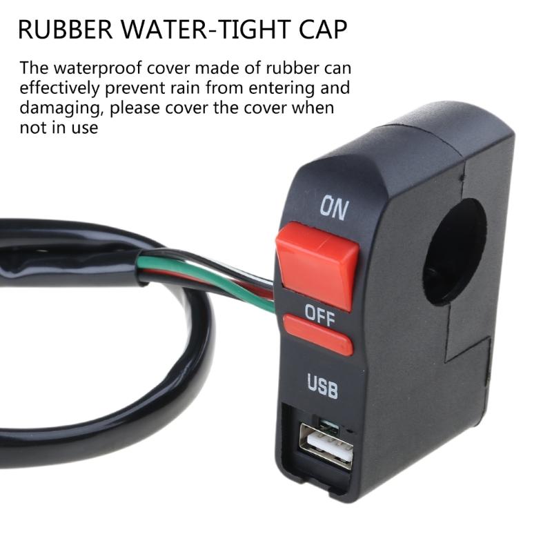 Interruptor de Farol Universal para Scooter Botão Liga/Desliga no Guidão com Carregador USB para Carro